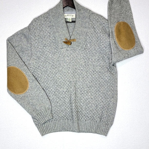ORVIS Gray Shawl Collar Wool Pullover‎ Sweater Size XL. #0527
